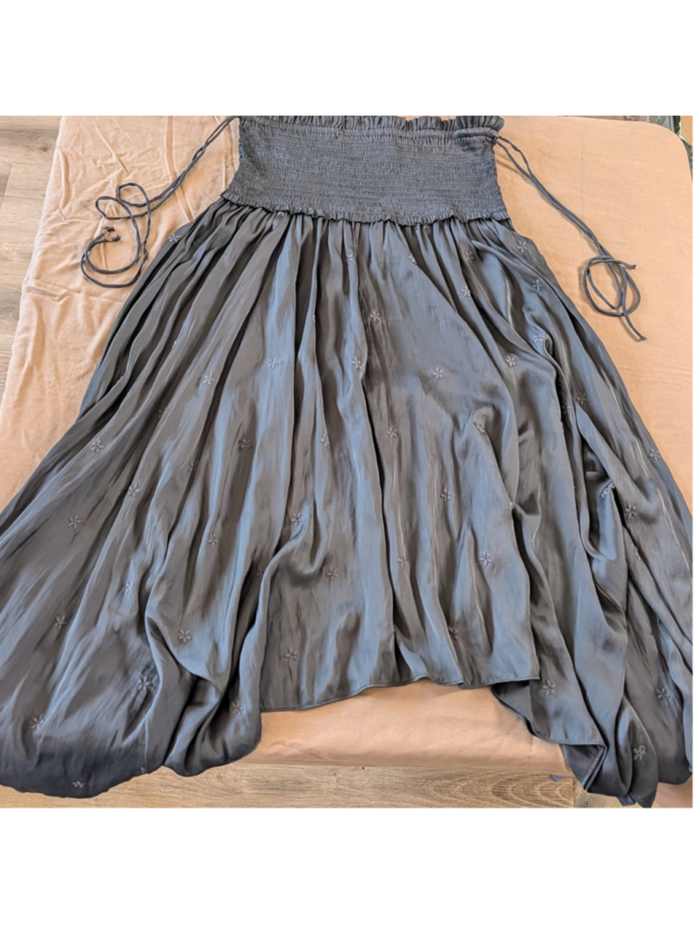 Ulla Johnson Strapless High Low Dress Skirt Black Smocked Embroidered Size 6 - Picture 12 of 13